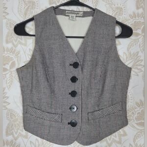Vintage Ann Taylor Wool Plaid Vest XS Petite Classic Check Tartan Prep Academia